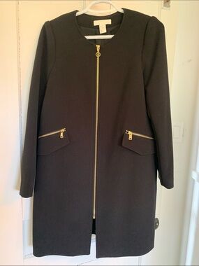 H&M Black Office Coat with Gold Zippers
